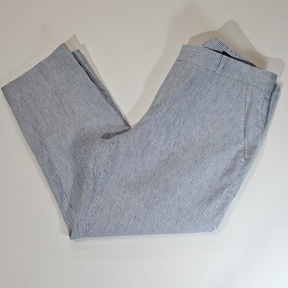 Banana Republic Linen Pants Womens Size 12P Avery Blue White Striped Nautical